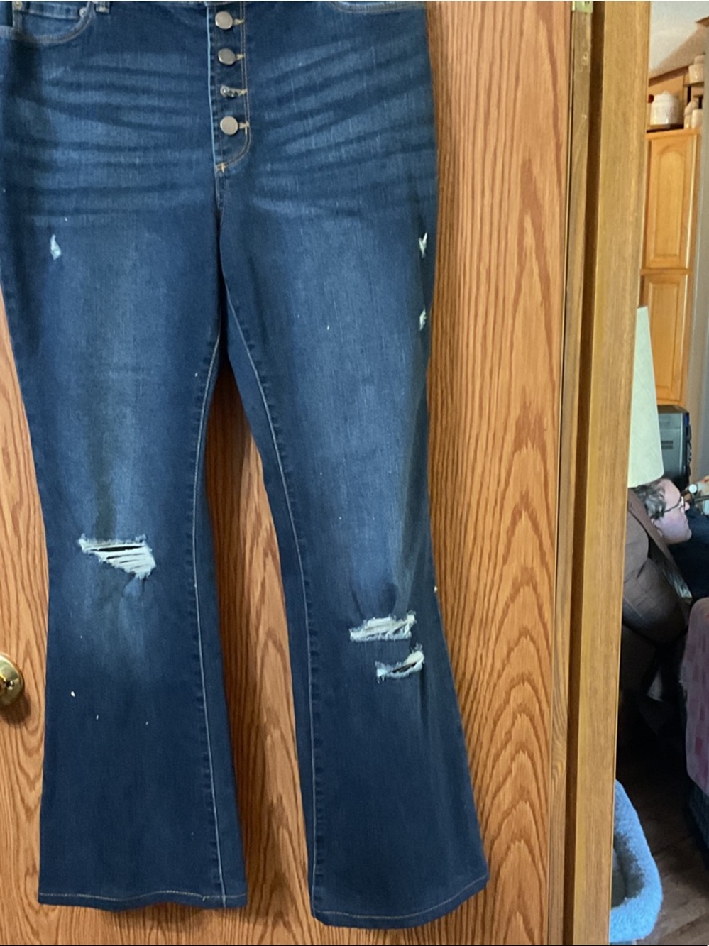True Craft Dark Blue Distressed Wide-Leg Jeans